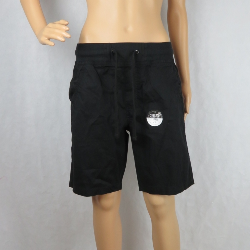 Black Fabric Shorts Stretch Small Drawstring Cute Summer Sprint Capri